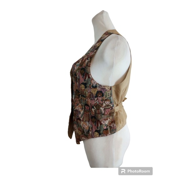 VTG Nadia Children of the World Tapestry Vest S Multicultural Button Inclusive - Picture 5 of 9